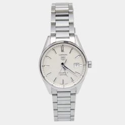 TAG Heuer Silver Stainless Steel Carrera Calibre 5 WAR211B Men's Wristwatch 39 Mm For Men