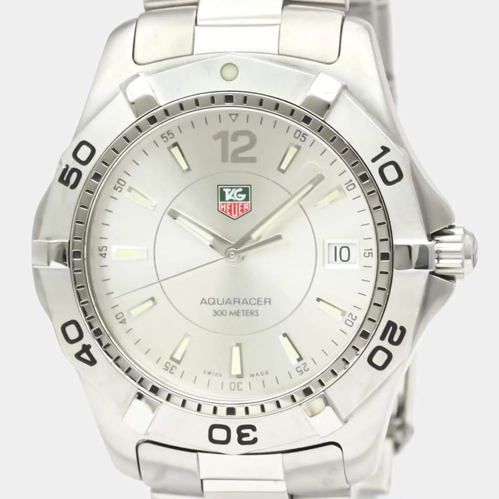 Tag Heuer Silver Stainless Steel Aquaracer Quartz WAf1112 Men's Wristwatch 39 Mm For Men 2 Tag Heuer Silver Stainless Steel Aquaracer Quartz WAf1112 Men's Wristwatch 39 Mm For Men - Image 2