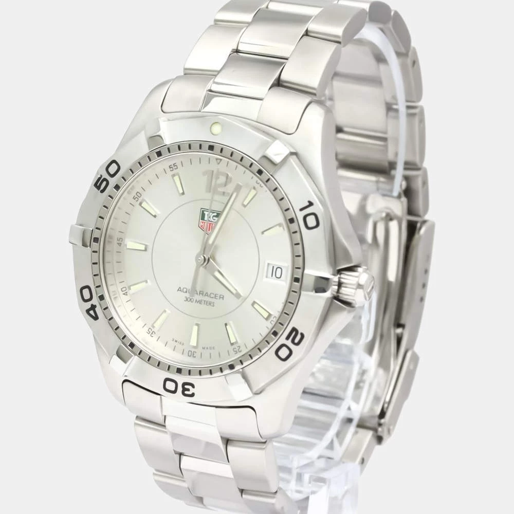 Tag Heuer Silver Stainless Steel Aquaracer Quartz WAf1112 Men's Wristwatch 39 Mm For Men 1 Tag Heuer Silver Stainless Steel Aquaracer Quartz WAf1112 Men's Wristwatch 39 Mm For Men