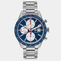Tag Heuer Blue Stainless Steel Carrera Calibre 16 Chronograph CV201AR Men's Wristwatch 41 Mm For Men