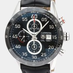 Tag Heuer Black Stainless Steel Carrera Calibre 1887 Chronograph CAR2A10 Men's Wristwatch 43 Mm For Men - 43MM, Black