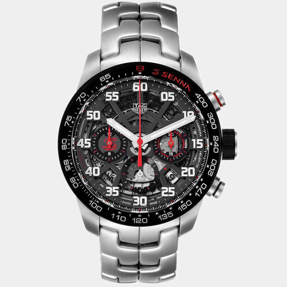 Tag Heuer Grey Stainless Steel Carrera Senna Special Edition Chronograph CBG2013 Men's Wristwatch 43 Mm For Men 1 Tag Heuer Grey Stainless Steel Carrera Senna Special Edition Chronograph CBG2013 Men's Wristwatch 43 Mm For Men