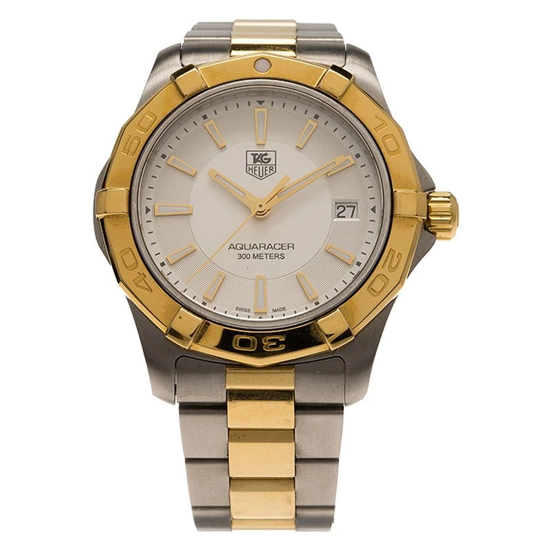 Tag Heuer Silver Gold-Plated Stainless Steel Aquaracer Men's Wristwatch 39MM For Men 1 Tag Heuer Silver Gold-Plated Stainless Steel Aquaracer Men's Wristwatch 39MM For Men