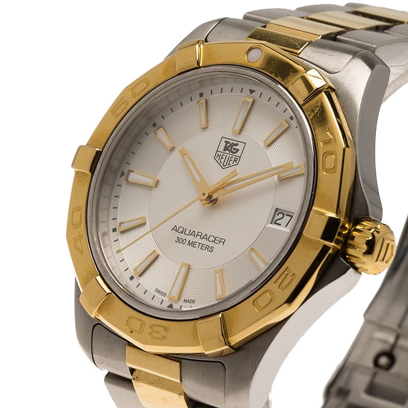 Tag Heuer Silver Gold-Plated Stainless Steel Aquaracer Men's Wristwatch 39MM For Men 2 Tag Heuer Silver Gold-Plated Stainless Steel Aquaracer Men's Wristwatch 39MM For Men - Image 2