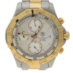 Tag Heuer Silver Stainless Steel & Gold-plated Aquaracer CAF2120 Men's Wristwatch 41MM For Men -Tag Heuer Sales Shop luxury men tag heuer used watches p92326 003