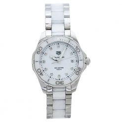 TAG Heuer White Ceramic Stainless Steel Aquaracer WAY131D.BA0914 Women's Wristwatch 35 Mm For Women