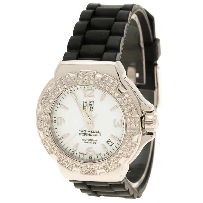 Tag Heuer White Stainless Steel And Diamonds Formula 1 WAC1215 Women's Wristwatch 35 Mm For Women 1 Tag Heuer White Stainless Steel And Diamonds Formula 1 WAC1215 Women's Wristwatch 35 Mm For Women