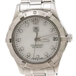 Tag Heuer Mother Of Pearl Stainless Steel Diamond Aquaracer WAF1312.BA0817 Women's Wristwatch 33 Mm For Women -Tag Heuer Sales Shop luxury women tag heuer used watches p197699 003