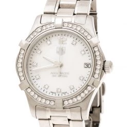 Tag Heuer White Mother Of Pearl Diamonds Aquaracer WAF1313 Women's Wristwatch 33 Mm For Women -Tag Heuer Sales Shop luxury women tag heuer used watches p208017 004
