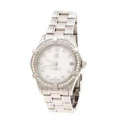 Tag Heuer White Mother Of Pearl Diamonds Aquaracer WAF1313 Women's Wristwatch 33 Mm For Women