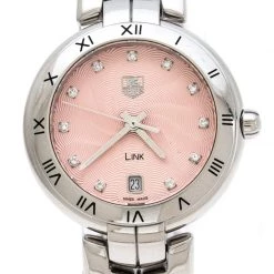 Tag Heuer Pink Stainless Steel Diamonds Link WAT1313 Women's Wristwatch 34.50 Mm For Women -Tag Heuer Sales Shop luxury women tag heuer used watches p230067 003