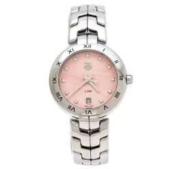 Tag Heuer Pink Stainless Steel Diamonds Link WAT1313 Women's Wristwatch 34.50 Mm For Women