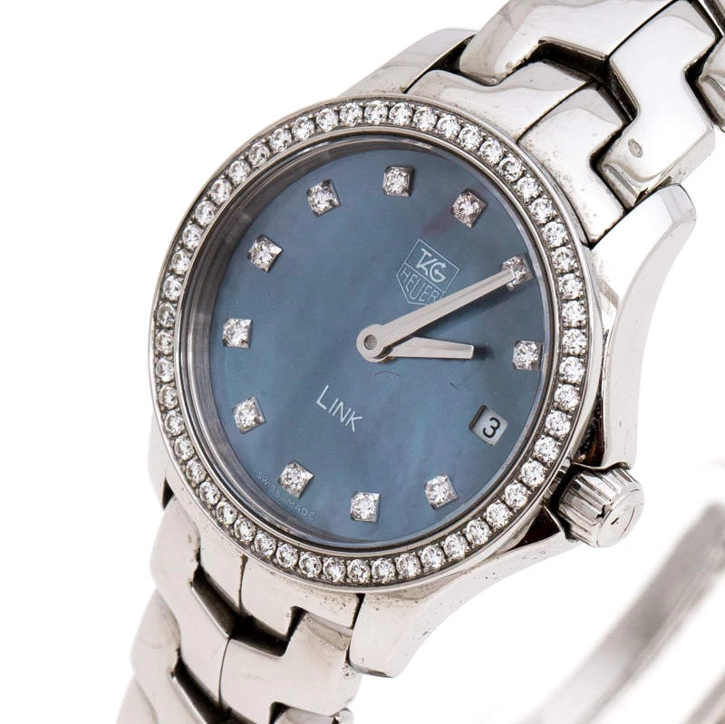 Tag Heuer Blue Mother Of Pearl Stainless Steel Diamond Link Women's Wristwatch 23 MM For Women 2 Tag Heuer Blue Mother Of Pearl Stainless Steel Diamond Link Women's Wristwatch 23 MM For Women - Image 2