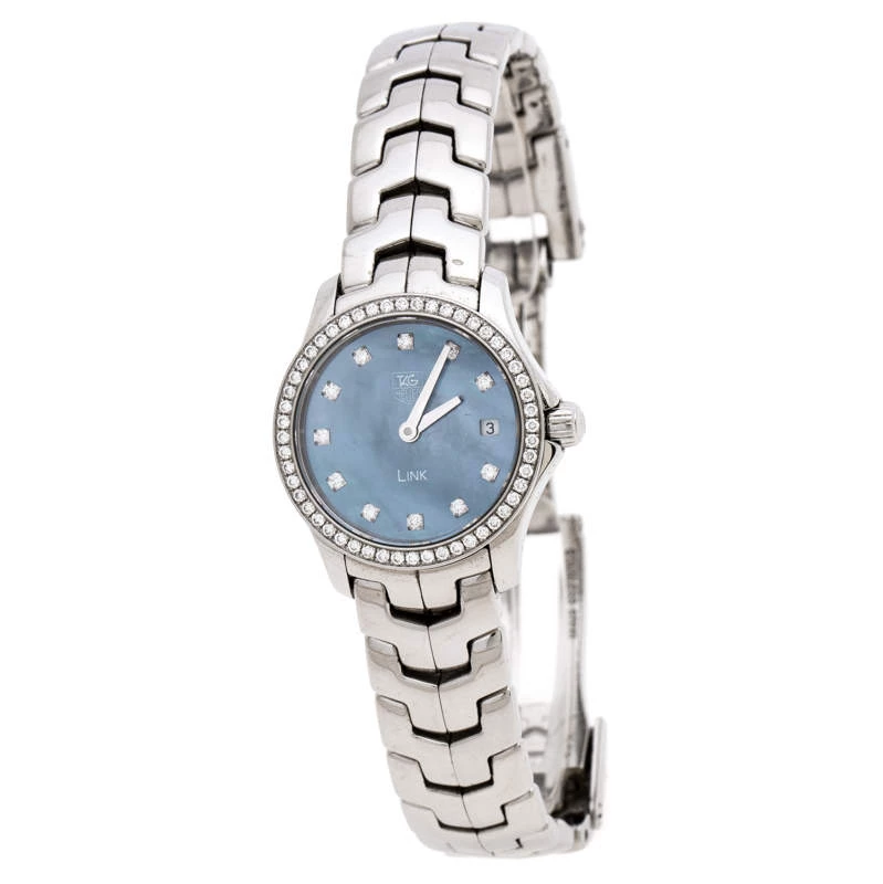 Tag Heuer Blue Mother Of Pearl Stainless Steel Diamond Link Women's Wristwatch 23 MM For Women 1 Tag Heuer Blue Mother Of Pearl Stainless Steel Diamond Link Women's Wristwatch 23 MM For Women