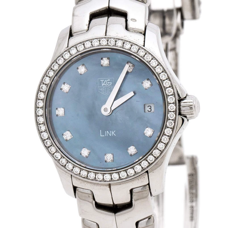 Tag Heuer Blue Mother Of Pearl Stainless Steel Diamond Link Women's Wristwatch 23 MM For Women 3 Tag Heuer Blue Mother Of Pearl Stainless Steel Diamond Link Women's Wristwatch 23 MM For Women - Image 3