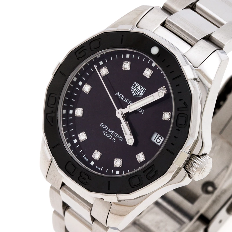 Tag Heuer Black Mother Of Pearl Ceramic Diamonds Aquaracer WAY131M Women's Wristwatch 35 Mm For Women 2 Tag Heuer Black Mother Of Pearl Ceramic Diamonds Aquaracer WAY131M Women's Wristwatch 35 Mm For Women - Image 2