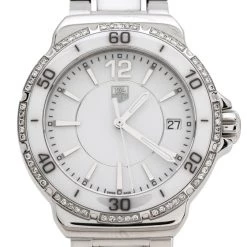 Tag Heuer White Stainless Steel Ceramic Diamond Formula 1 WAH1213 Women's Wristwatch 34 Mm For Women -Tag Heuer Sales Shop luxury women tag heuer used watches p289619 004