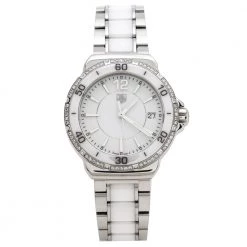 Tag Heuer White Stainless Steel Ceramic Diamond Formula 1 WAH1213 Women's Wristwatch 34 Mm For Women