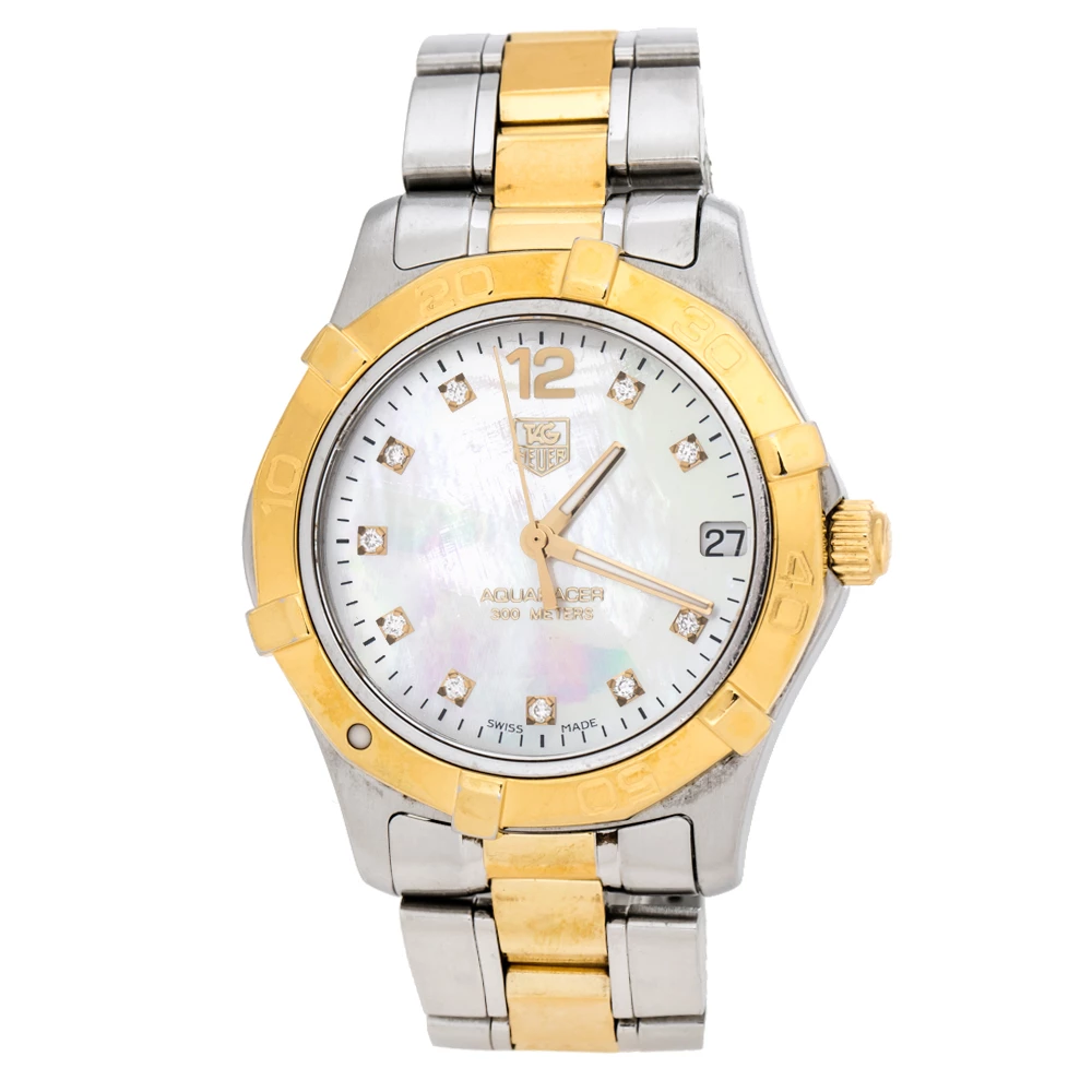 Tag Heuer Mother Of Pearl Two-Tone Stainless Steel Diamond Aquaracer WAF1320 Women's Wristwatch 32 Mm For Women 1 Tag Heuer Mother Of Pearl Two-Tone Stainless Steel Diamond Aquaracer WAF1320 Women's Wristwatch 32 Mm For Women
