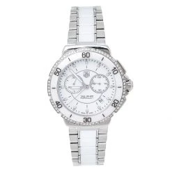 Tag Heuer White Stainless Steel & Ceramic Diamond Formula 1 CAH1213 Women's Wristwatch 41 Mm For Women