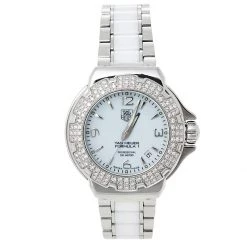 Tag Heuer White Stainless Steel & Ceramic Diamonds Formula 1 WAC1215-0 Women's Wristwatch 37 Mm For Women