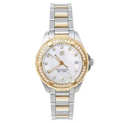 Tag Heuer MOP 18K Yellow Gold & Stainless Steel Diamonds Aquaracer WAY1353.BD0917 Women's Wristwatch 32 Mm For Women
