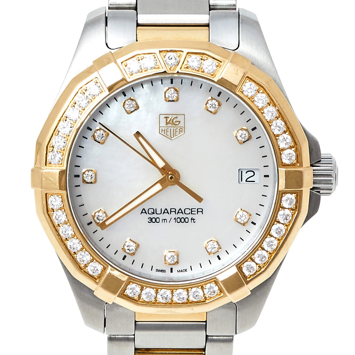 Tag Heuer MOP 18K Yellow Gold & Stainless Steel Diamonds Aquaracer WAY1353.BD0917 Women's Wristwatch 32 Mm For Women 3 Tag Heuer MOP 18K Yellow Gold & Stainless Steel Diamonds Aquaracer WAY1353.BD0917 Women's Wristwatch 32 Mm For Women - Image 3