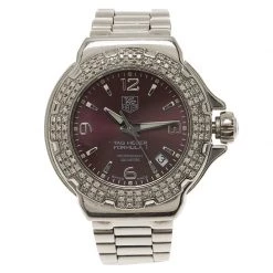 Tag Heuer Purple Stainless Steel Diamonds Formula One Women's Wristwatch 37MM For Women