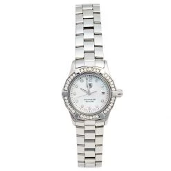 Tag Heuer Mother Of Pearl Diamond Stainless Steel Aquaracer WAF1416 Women's Wristwatch 27 Mm For Women