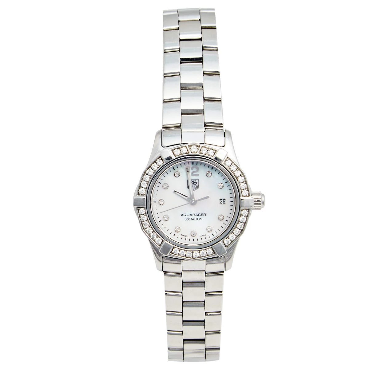 Tag Heuer Mother Of Pearl Diamond Stainless Steel Aquaracer WAF1416 Women's Wristwatch 27 Mm For Women 1 Tag Heuer Mother Of Pearl Diamond Stainless Steel Aquaracer WAF1416 Women's Wristwatch 27 Mm For Women
