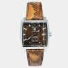 Tag Heuer Brown Stainless Steel Python Skin Leather Monaco WW2115.FC6217 Men's Wristwatch 37 Mm For Men