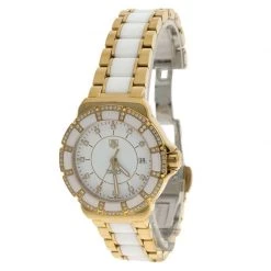 Tag Heuer White Ceramic Gold Plated Steel & Diamonds Formula 1 WAH1222 Women's Wristwatch 35MM For Women