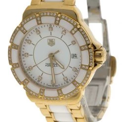 Tag Heuer White Ceramic Gold Plated Steel & Diamonds Formula 1 WAH1222 Women's Wristwatch 35MM For Women -Tag Heuer Sales Shop luxury women tag heuer used watches p94870 003