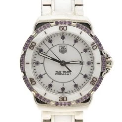 Tag Heuer White Ceramic Stainless Steel Amethyst Formula1 Women's Wristwatch 32MM For Women -Tag Heuer Sales Shop luxury women tag heuer used watches p95841 003