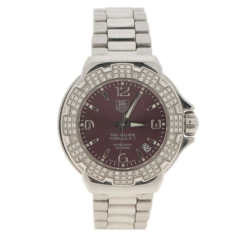 Tag Heuer Burgundy Stainless Steel Diamond Formula 1 WAC1219 Women's Wristwatch 35MM For Women 1 Tag Heuer Burgundy Stainless Steel Diamond Formula 1 WAC1219 Women's Wristwatch 35MM For Women