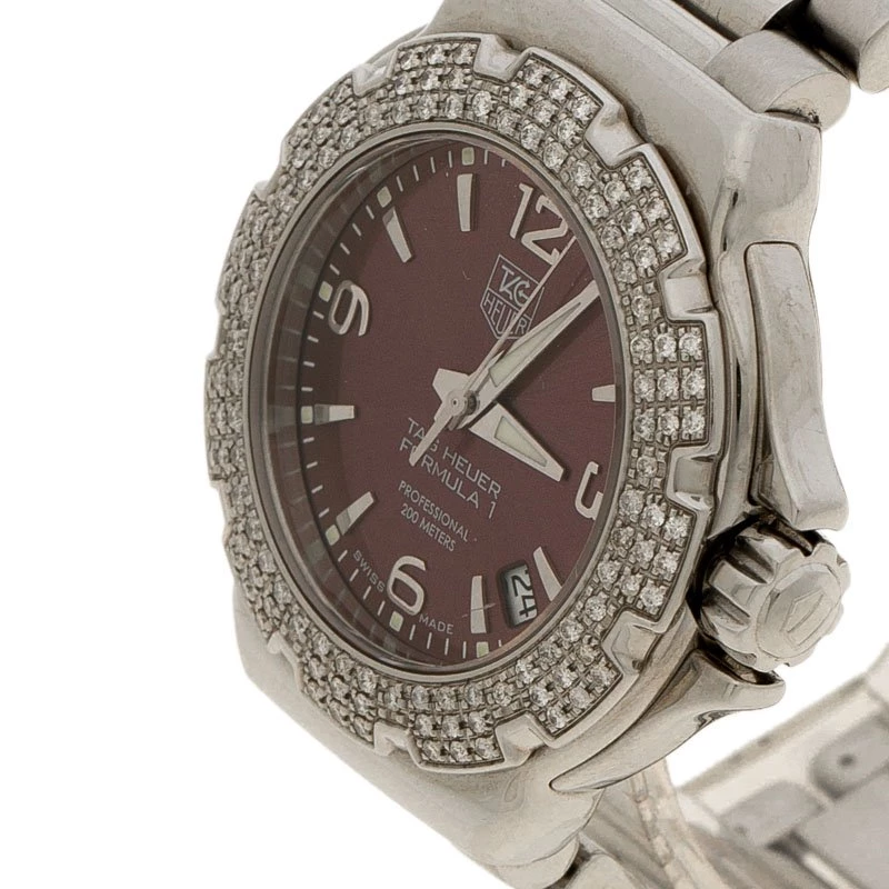 Tag Heuer Burgundy Stainless Steel Diamond Formula 1 WAC1219 Women's Wristwatch 35MM For Women 2 Tag Heuer Burgundy Stainless Steel Diamond Formula 1 WAC1219 Women's Wristwatch 35MM For Women - Image 2